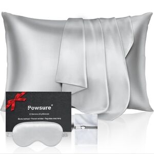 New 100% Pure Mulberry Silk Pillowcase Eye Mask Sleep Hair 22 Momme‎ Silver Grey